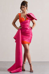 Rare | Pink & Orange Satin Wrap Mini Dress Peplum Drape